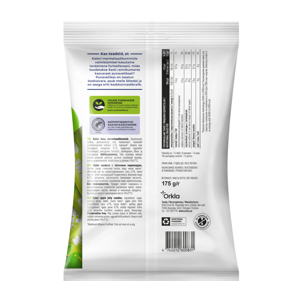 Kalev õuna marmelaadikommid 175g P