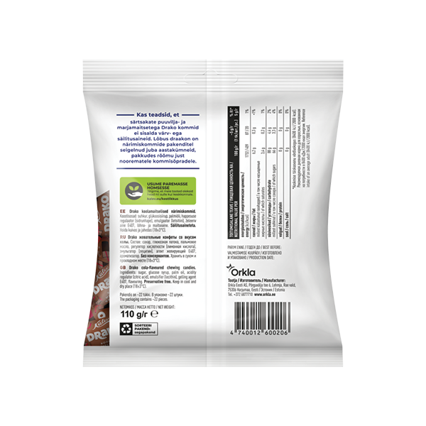 Kalev Drako koolamaitselised närimiskommid 110g P