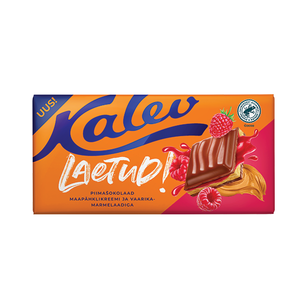 Kalev Laetud! piimašokolaad maapähklikreemi ja vaarikamarmelaadiga 145g P