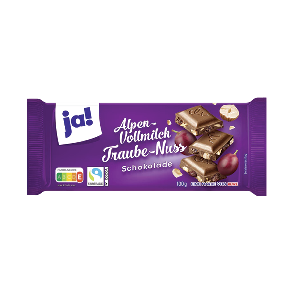 Ja! Piimašokolaad rosinate ja pähklitega 100g