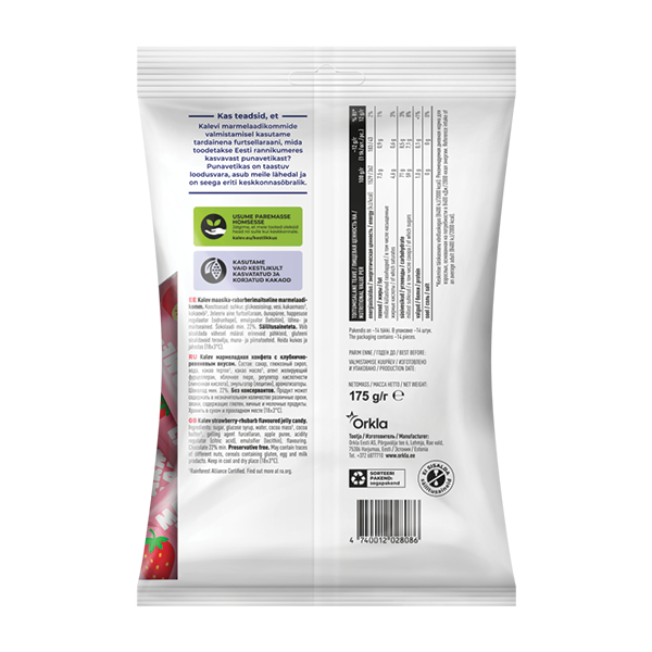 Kalev maasika-rabarberimaitselised marmelaadikommid 175g
